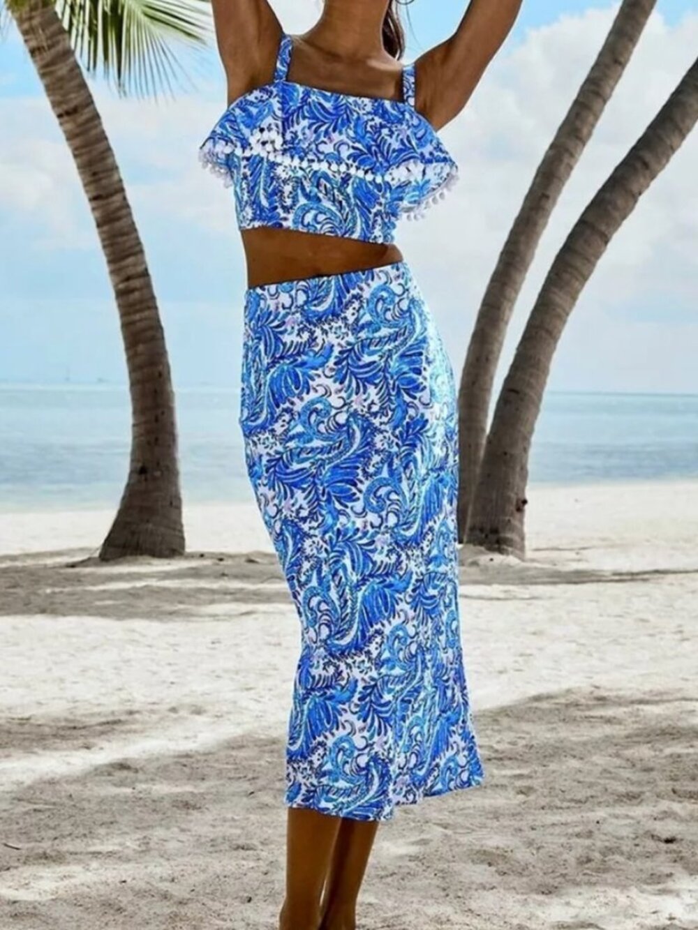 Lilly Pulitzer Gretna skirt dress set crop top Baha Blue Bird is the word Midi